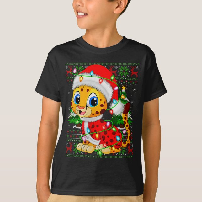 Camiseta Cheetah Christmas Lights Santa Costume Ugly Xmas S (Anverso)