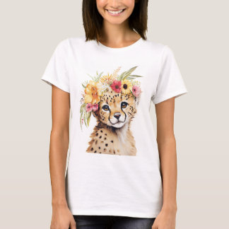 Camiseta Cheetah Flor Crown Art Watercolor Safari Wild