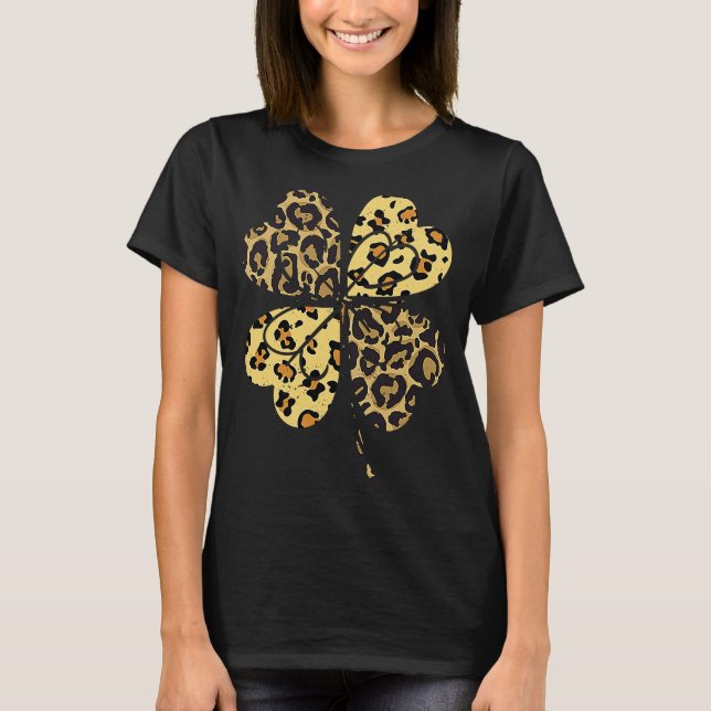 Camiseta Cheetah Leopard Print Shamrock St Patricks Day Luc (Anverso)