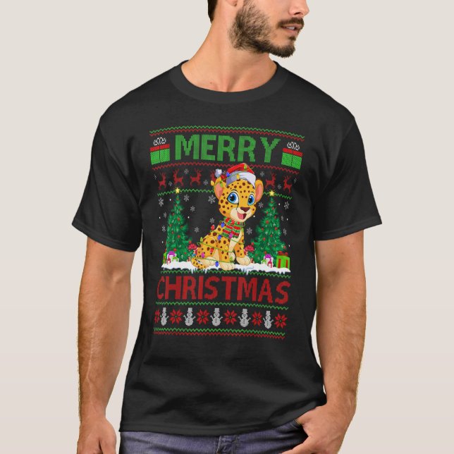 Camiseta Cheetah   Xmas Tree Lights Ugly Santa Cheetah Chri (Anverso)
