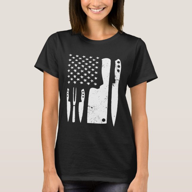 Camiseta Chef Bandera Americana Cocina Día de la Independen (Anverso)