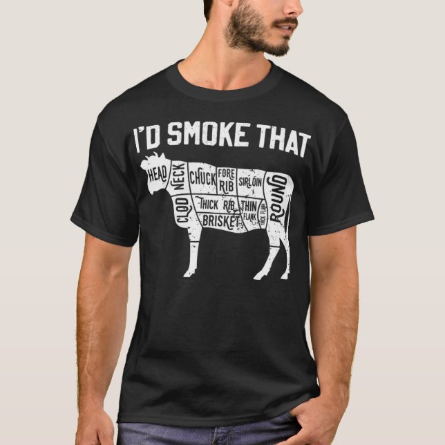 Camiseta Chef Butcher Cook BBQ Id Smoke That Cow Beef dinos (Anverso)