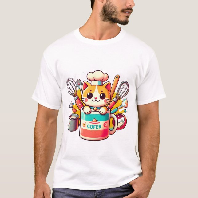 Camiseta Chef Cat Mug - Gracioso Ilustracion Gato - Cocina  (Anverso)