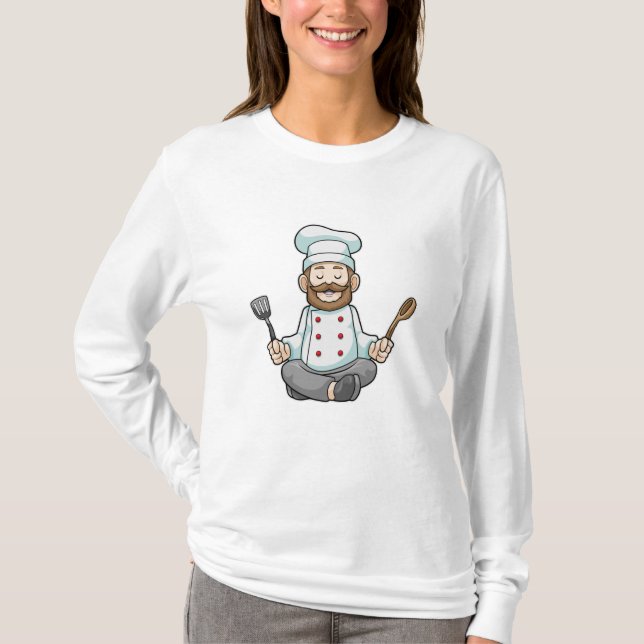 Camiseta Chef con delantal de cocina en yoga (Anverso)