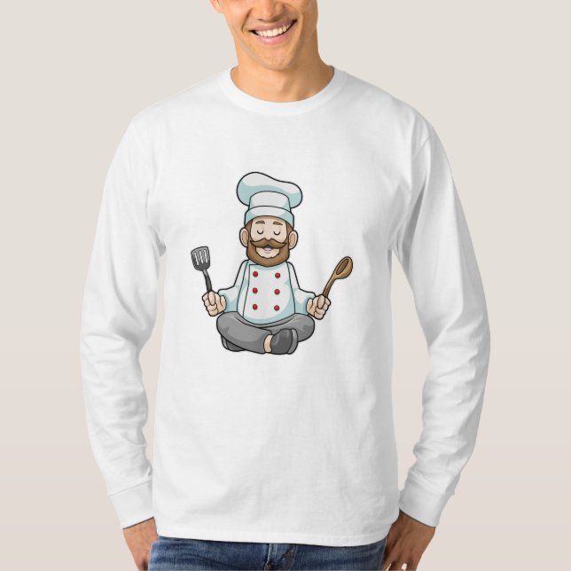 Camiseta Chef con delantal de cocina en yoga (Anverso)