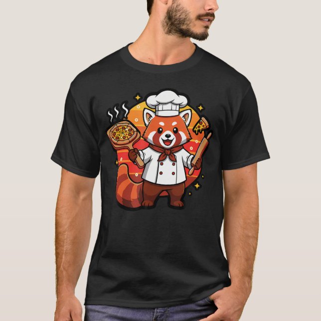 Camiseta Chef de Pizza de Panda Rojo Cocinando (Anverso)