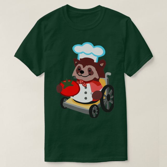Camiseta Chef de Raccoon con silla de ruedas demasiado coci (Diseño del anverso)