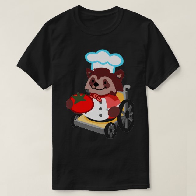 Camiseta Chef de Raccoon con silla de ruedas demasiado coci (Diseño del anverso)