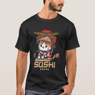 Camiseta Chef de Sushi Kitty con Traje Japonés Tradicional