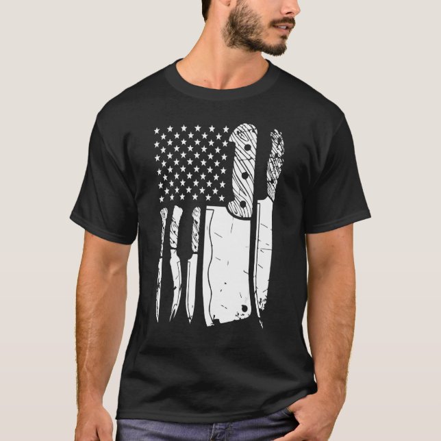 Camiseta Chef Knife Patriótico Pascua Bandera Estadounidens (Anverso)