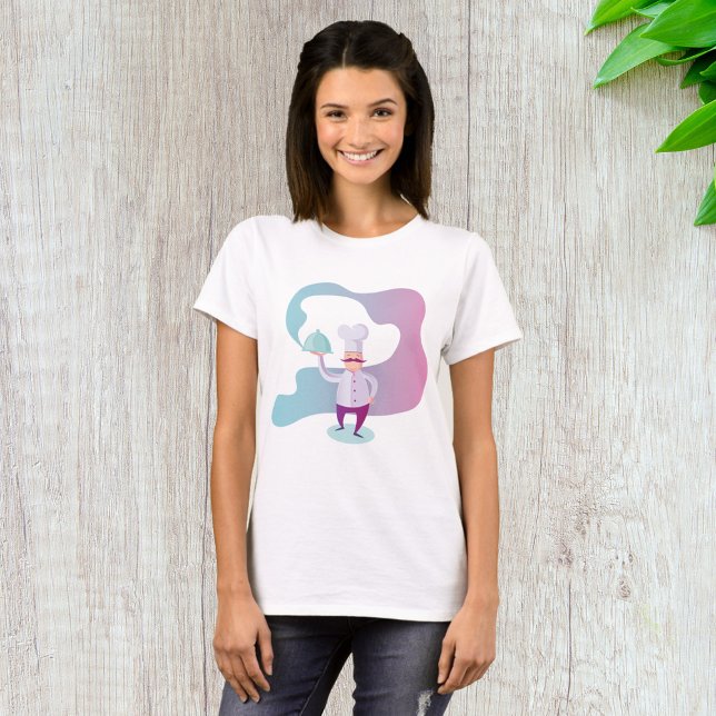 Camiseta Chef sonriente con bigote y bandeja de servicio (Subido por el creador)