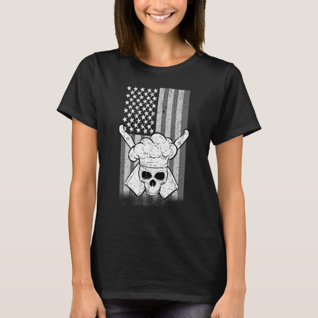 Camiseta Chef vintage Skull American Flag Smookery Co (Anverso)