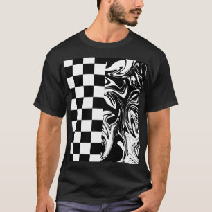 Camiseta Cheques y Swirls - Blanco y negro