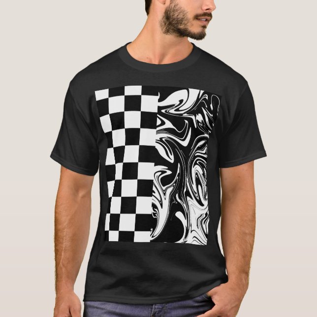 Camiseta Cheques y Swirls - Blanco y negro (Anverso)
