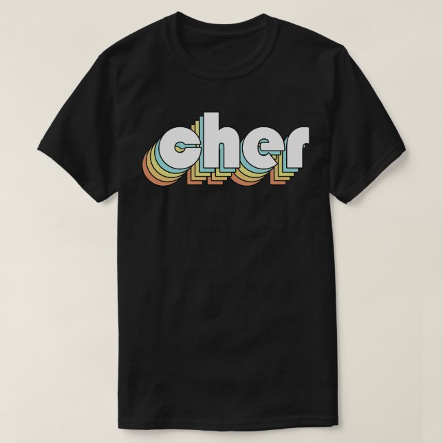 Camiseta Cher Retro Estilo de Tipografía Arcoiris Faded (Diseño del anverso)