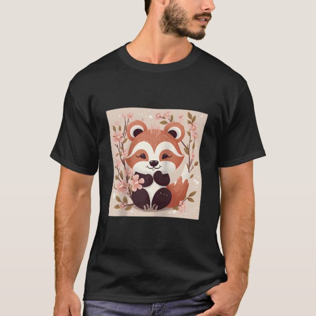 Camiseta Cherry Blossom And Red Panda Illustration Baseball (Anverso)