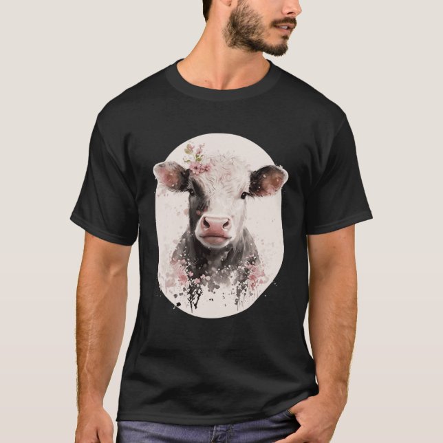 Camiseta Cherry Blossom Baby Cow Calf Japanese Sakura Farm  (Anverso)