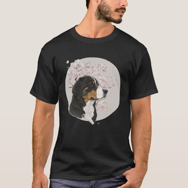 Camiseta Cherry Blossom Bernese Mountain Dog Breed Japanese (Anverso)