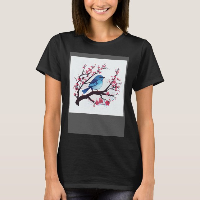 Camiseta Cherry Blossom Branch and Eastern Blue Bird for sp (Anverso)