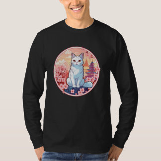 Camiseta Cherry Blossom Cat Vintage Japanese Aesthetic Grap