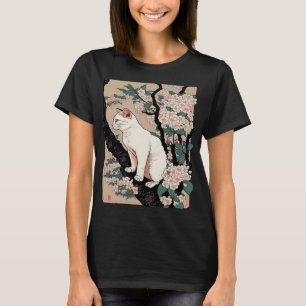 Camiseta Cherry Blossom Cat Vintage Woodblock japonés Grap