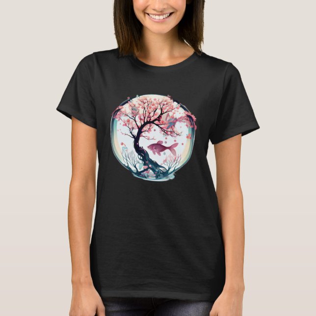 Camiseta Cherry blossom coral tree with fish swimming in gl (Anverso)