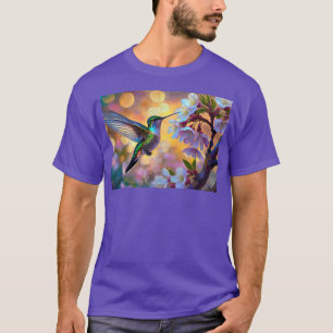 Camiseta Cherry Blossom Fantasy Sunrise Hummingbird