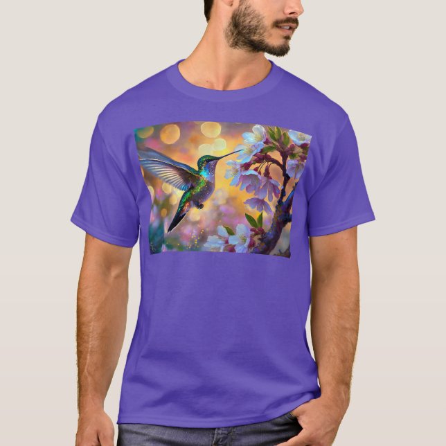 Camiseta Cherry Blossom Fantasy Sunrise Hummingbird (Anverso)