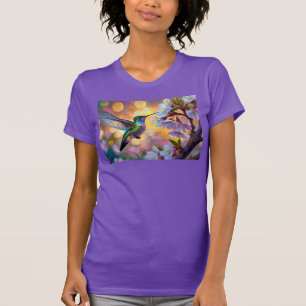 Camiseta Cherry Blossom Fantasy Sunrise Hummingbird