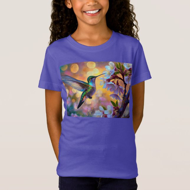 Camiseta Cherry Blossom Fantasy Sunrise Hummingbird (Anverso)