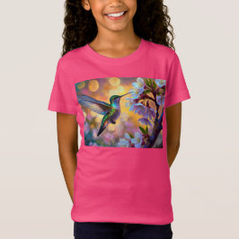 Camiseta Cherry Blossom Fantasy Sunrise Hummingbird