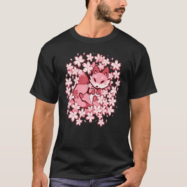 Camiseta Cherry Blossom Fox Cute Pink Fox (Anverso)