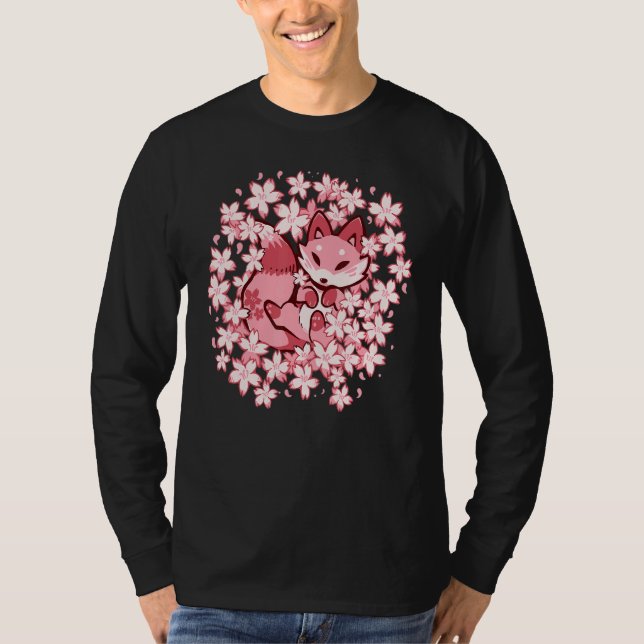 Camiseta Cherry Blossom Fox Cute Pink Fox (Anverso)