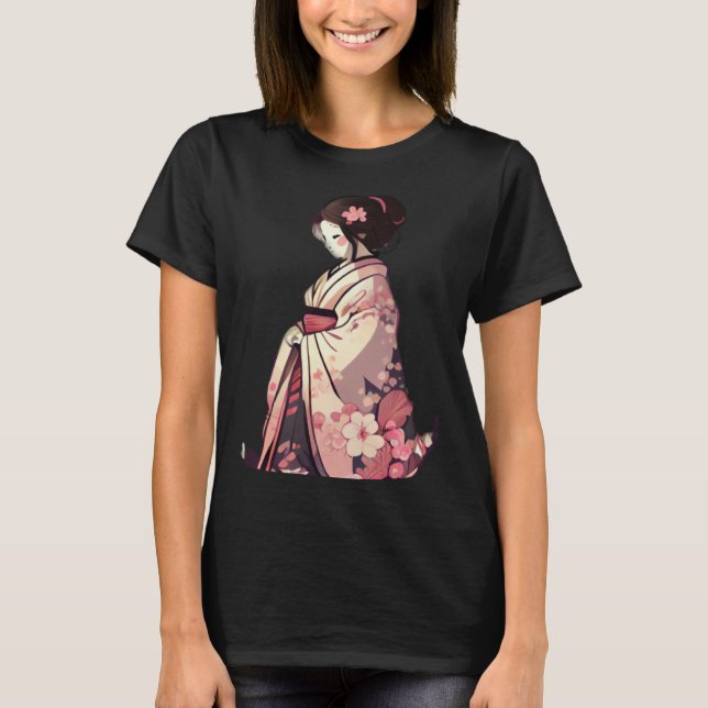 Camiseta Cherry blossom geisha japanese woman flowers (Anverso)