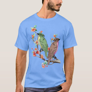 Camiseta Cherry Blossom Japanese Art Birds On Peach Tree 