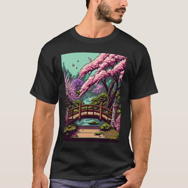 Camiseta Cherry Blossom japonés puente retro video g de 16  (Anverso)