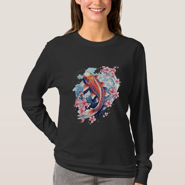 Camiseta Cherry Blossom Koi Carp Fish Japanese Sakura Graph (Anverso)