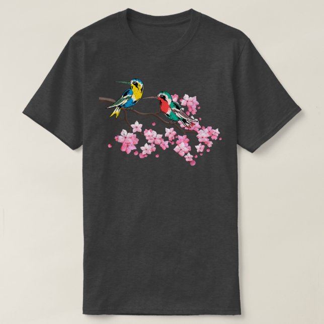 Camiseta Cherry Blossom Nature Bird Animal Lover Sakura Hum (Diseño del anverso)