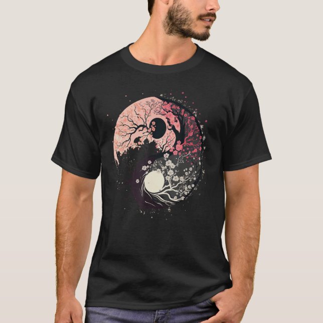Camiseta Cherry Blossom Taoism Yin Yang on Zen Taijitu Yin  (Anverso)