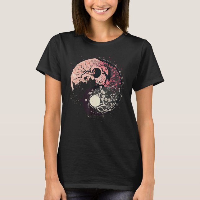 Camiseta Cherry Blossom Taoism Yin Yang on Zen Taijitu Yin  (Anverso)