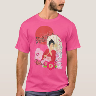 Camiseta Cherry Blossom Tee With Japanese Girl Graphical Ar
