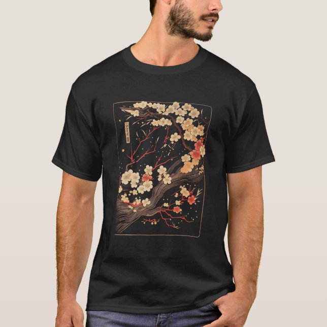 Camiseta Cherry Blossom Woodblock Japanese Al (Anverso)
