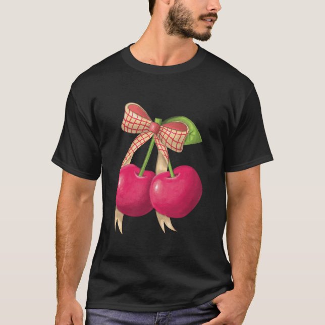 Camiseta Cherry Coquette Pink Bow Cinta Cuidada Cerezas Amo (Anverso)