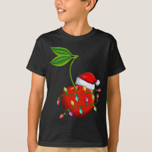 Camiseta Cherry Fruit Lover Xmas Santa Hat Cherry Navidades
