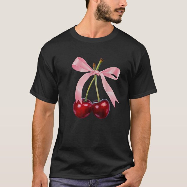 Camiseta Cherry Graphic Pink Bow Red Aesthetic Cherries Sum (Anverso)