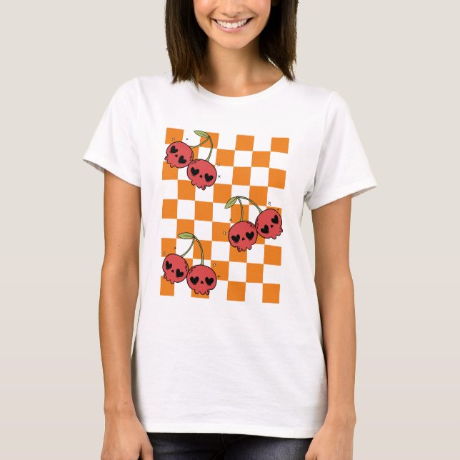 Camiseta Cherry Skull Checkerboard - Dulce pero Mortal (Anverso)