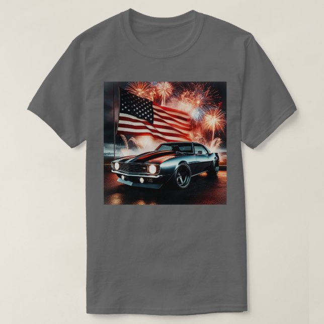 Camiseta Chevrolet Camaro y la bandera de los Estados Unido (Diseño del anverso)