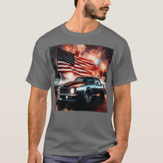 Camiseta Chevrolet Camaro y la bandera de los Estados Unido