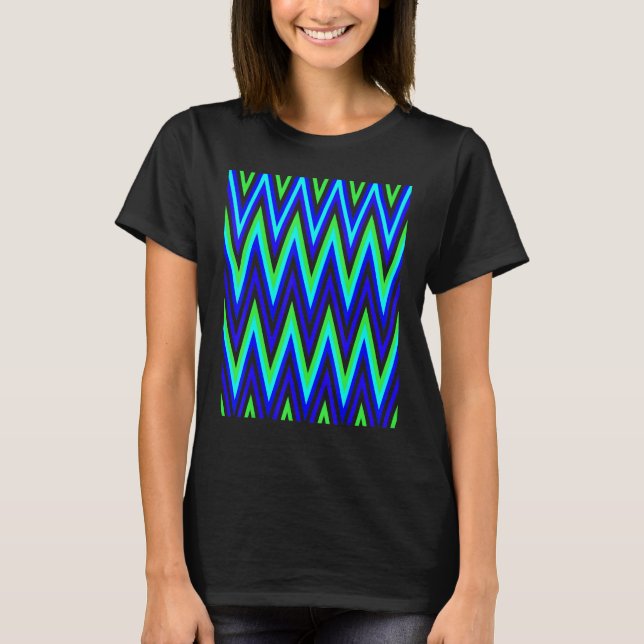Camiseta Chevron In Deep Blue Lime Green Zigzags (Anverso)