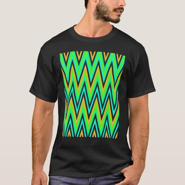 Camiseta Chevron In Pale Orange Blue Green Zigzags (Anverso)
